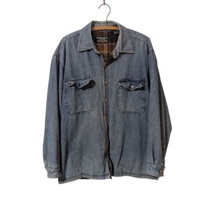 VTG Moose Creek Mens Blue Denim Plaid Fleece Lined Shirt Jacket Medium RN 53623